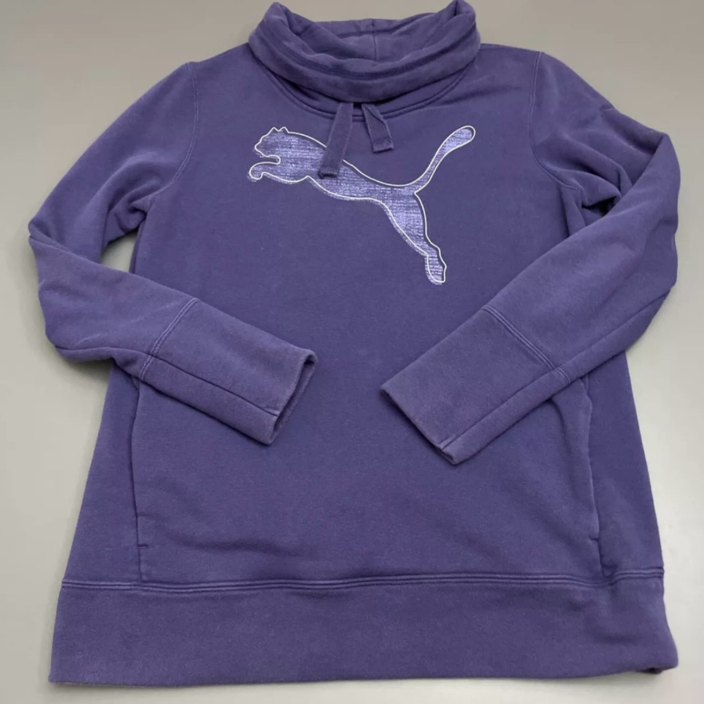 Puma Womens Sweatshirt Pullover Mock Neck Long Sleeve Purple Sz L Pocket Comfort
